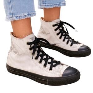 Converse All Star Leather High Top Sneakers White Black Toe W9 M7 Rare